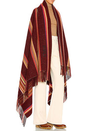 Poncho rayé à franges en cachemire - Multicolor Red