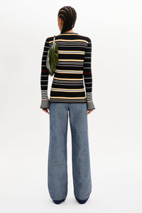 Cardigan à col v en laine - Noir & Écru