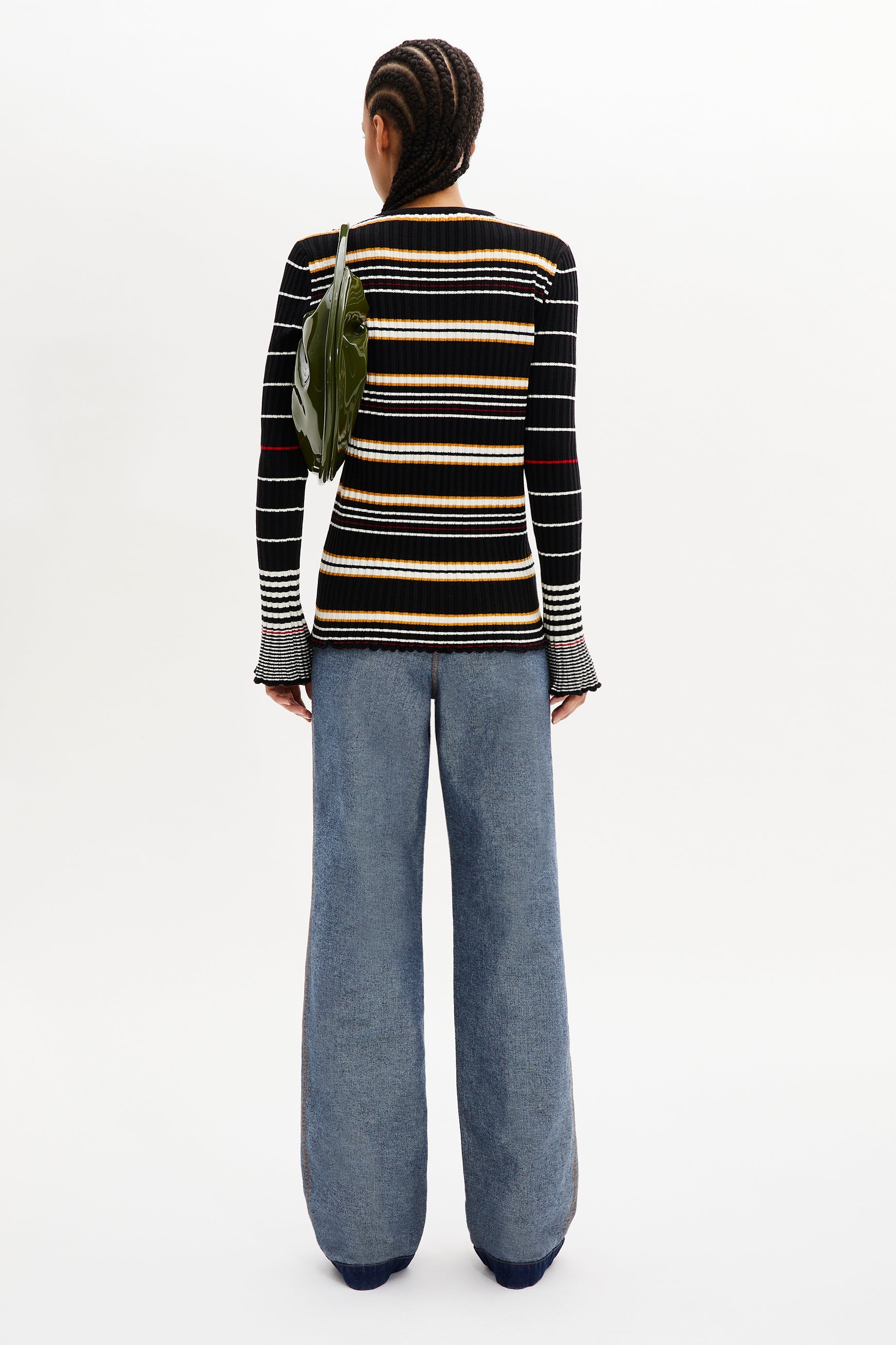 Cardigan à col v en laine - Noir & Écru