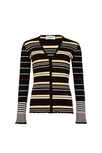 Cardigan à col v en laine - Noir & Écru