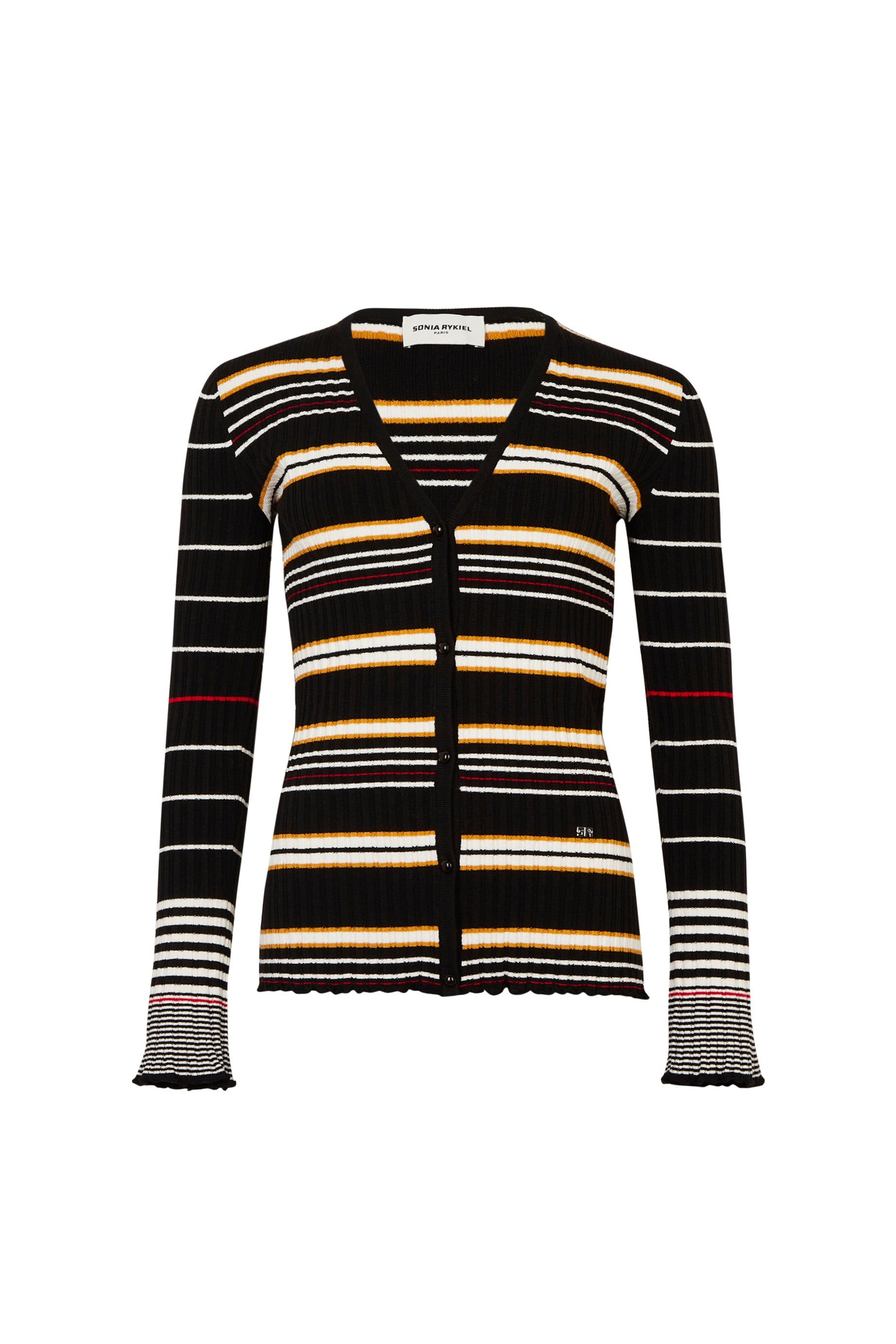 Cardigan à col v en laine - Noir & Écru