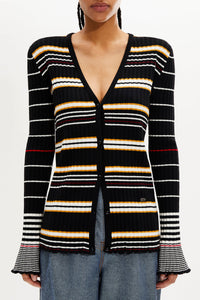 Cardigan à col v en laine - Noir & Écru