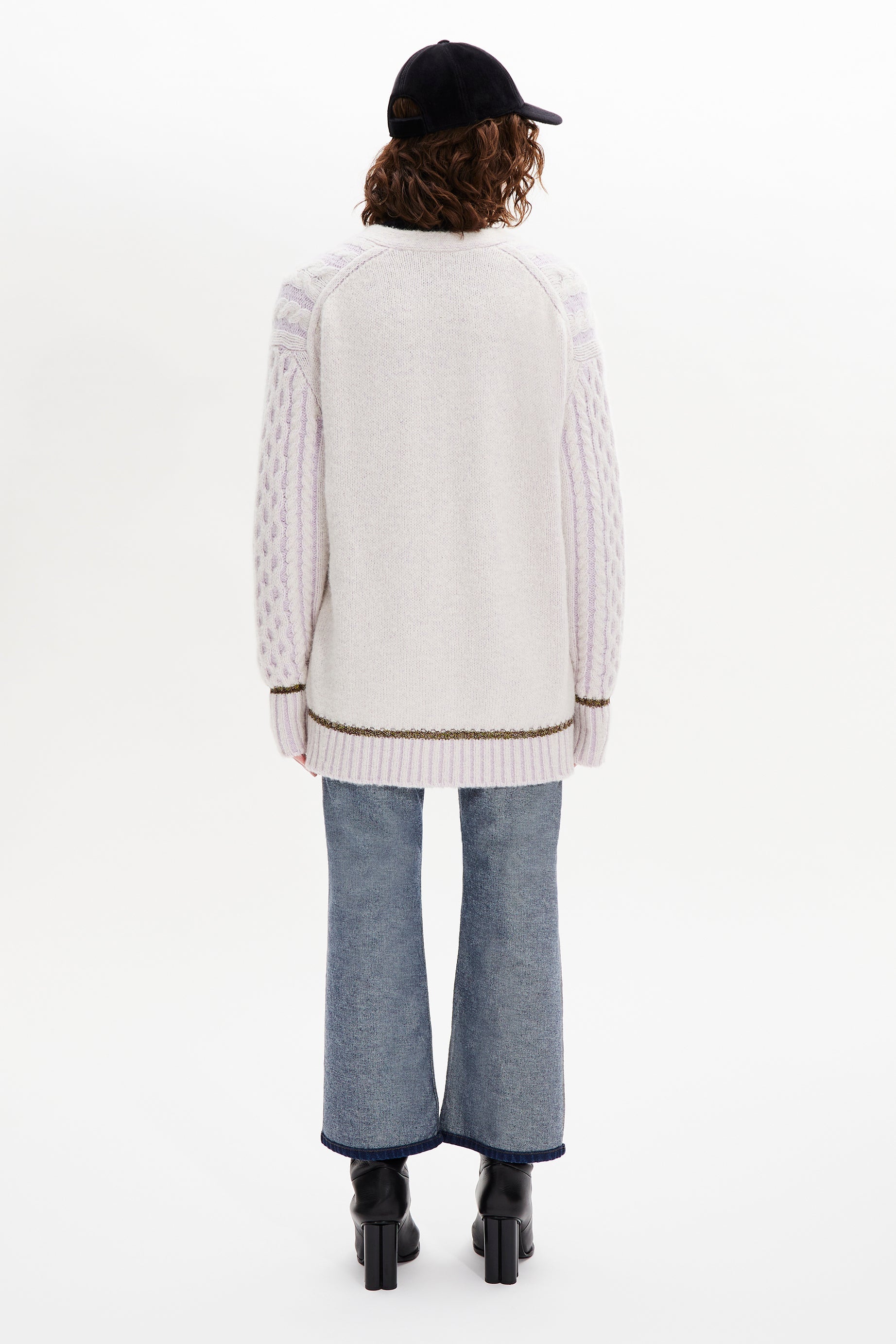 Cardigan col v torsadé en alpaga - Lilas