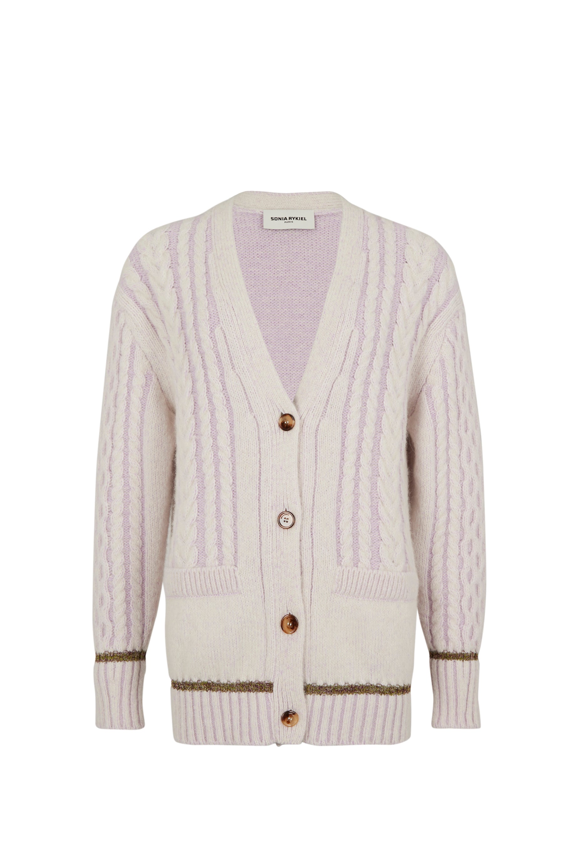 Cardigan col v torsadé en alpaga - Lilas