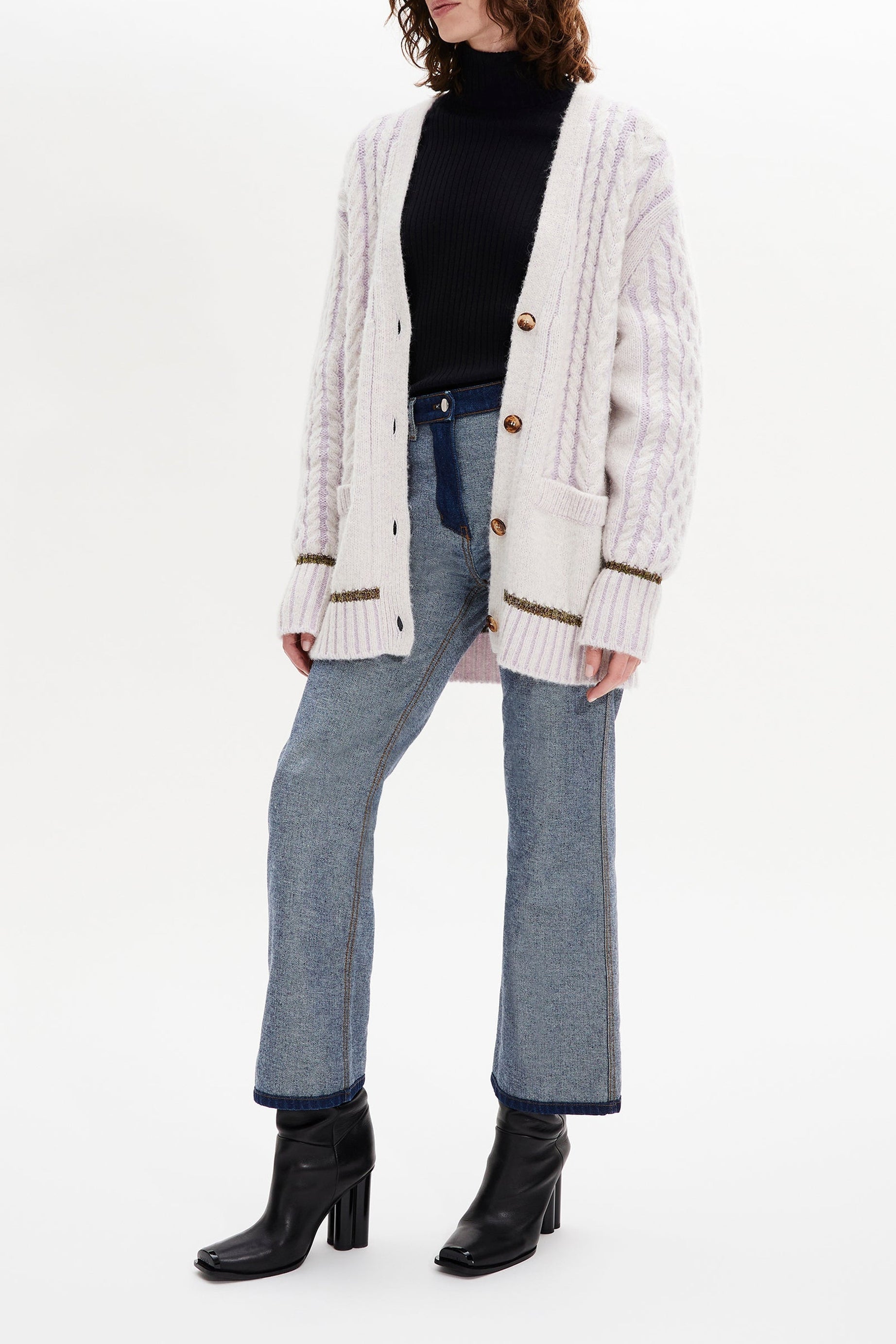 Cardigan col v torsadé en alpaga - Lilas