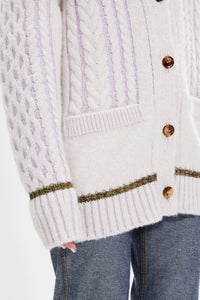 Cardigan col v torsadé en alpaga - Lilas