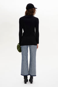Cardigan long à boutons argentés siglés SR - Noir