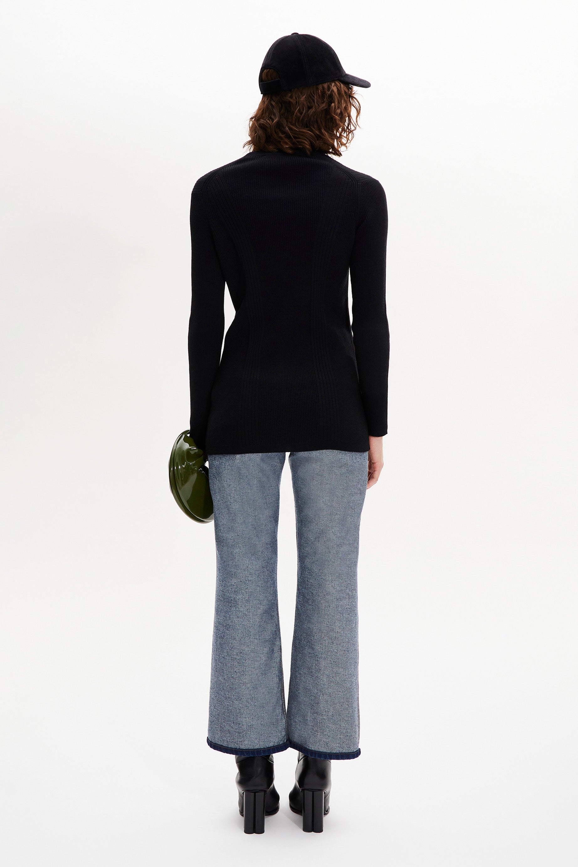 Cardigan long à boutons argentés siglés SR - Noir