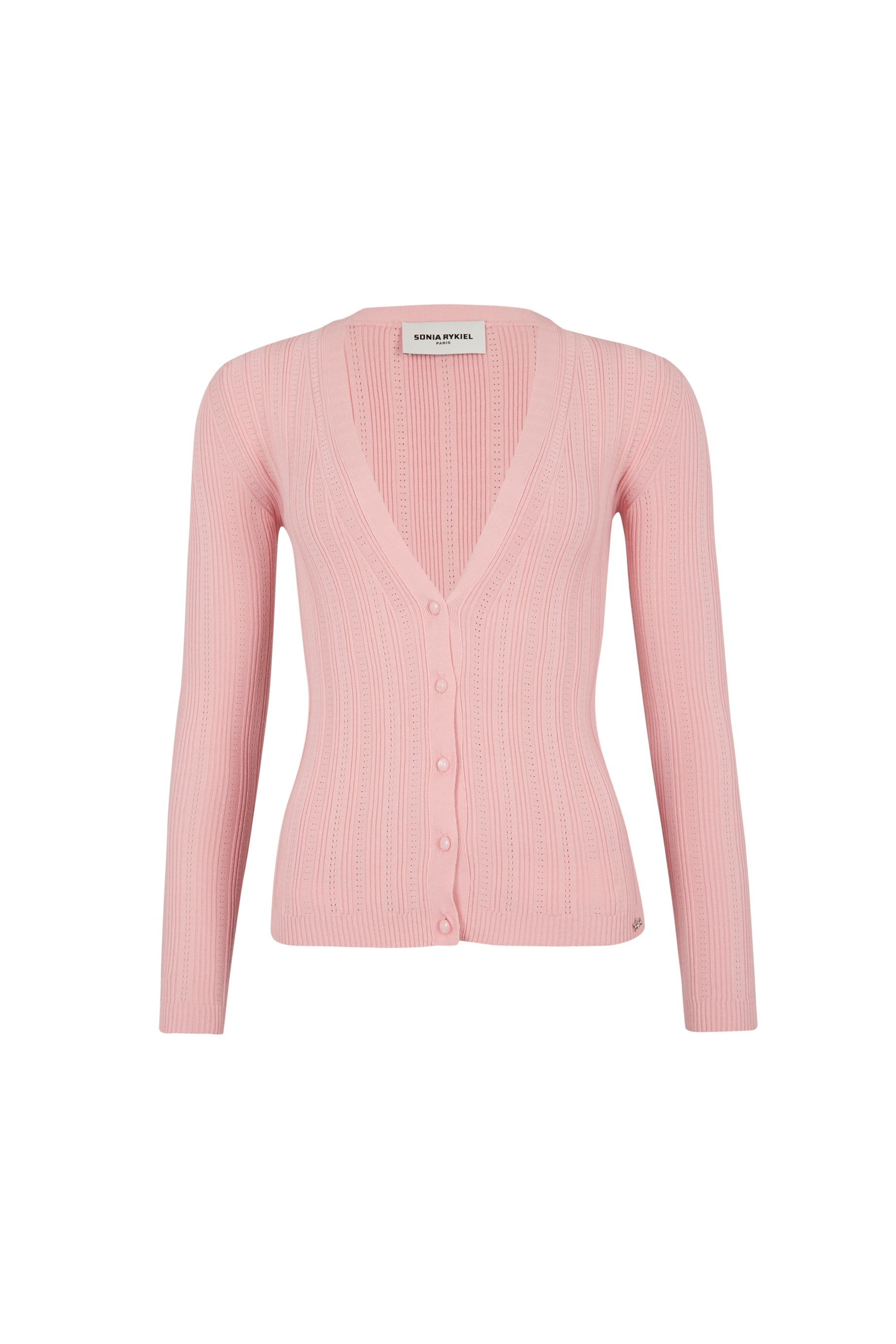 Cardigan à boutons argentés siglés SR - Rose
