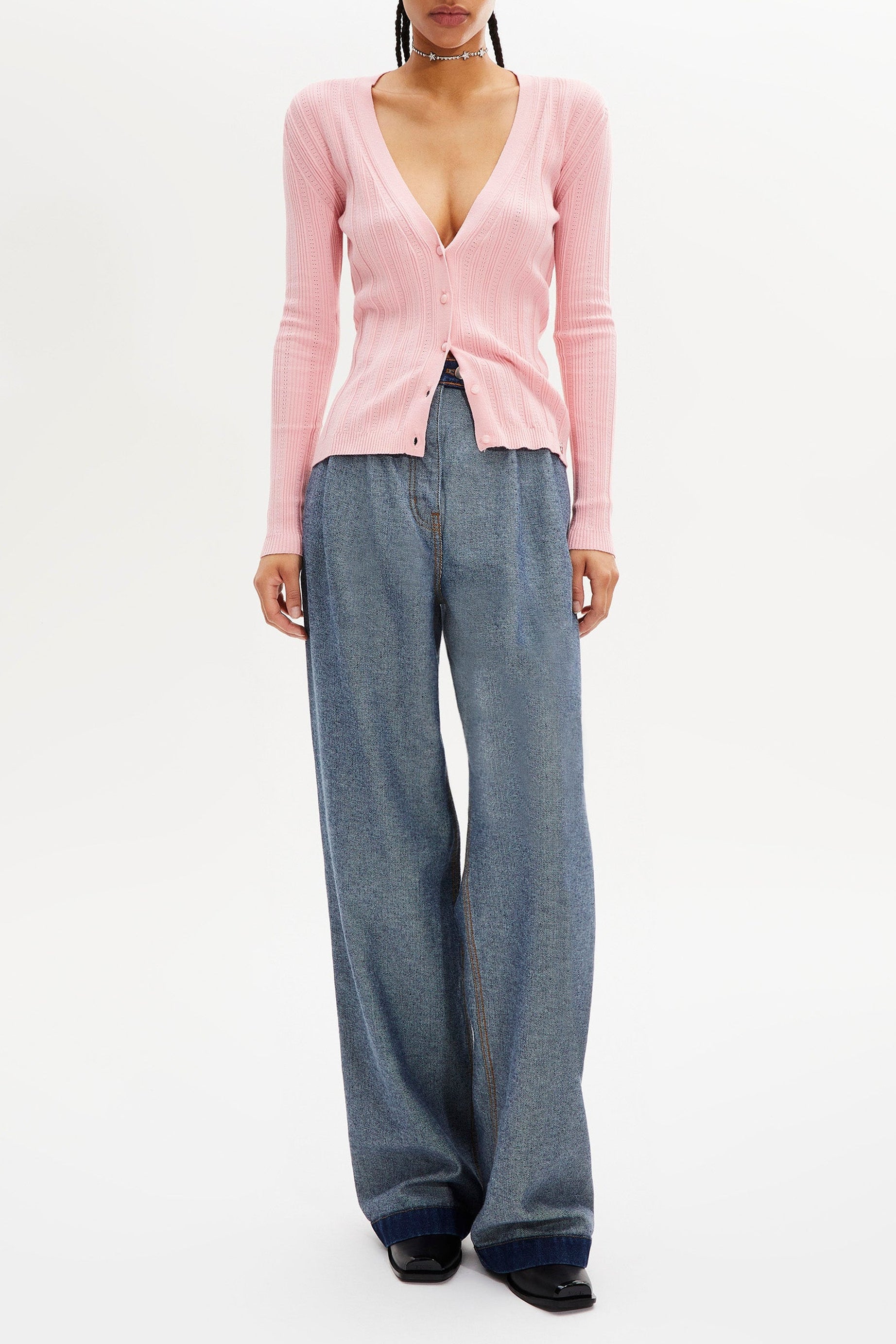 Cardigan à boutons argentés siglés SR - Rose