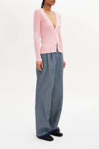 Cardigan à boutons argentés siglés SR - Rose