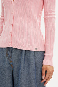 Cardigan à boutons argentés siglés SR - Rose
