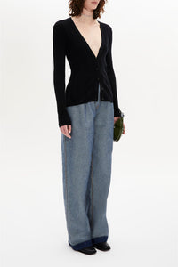 Cardigan à boutons argentés siglés SR - Noir Intense