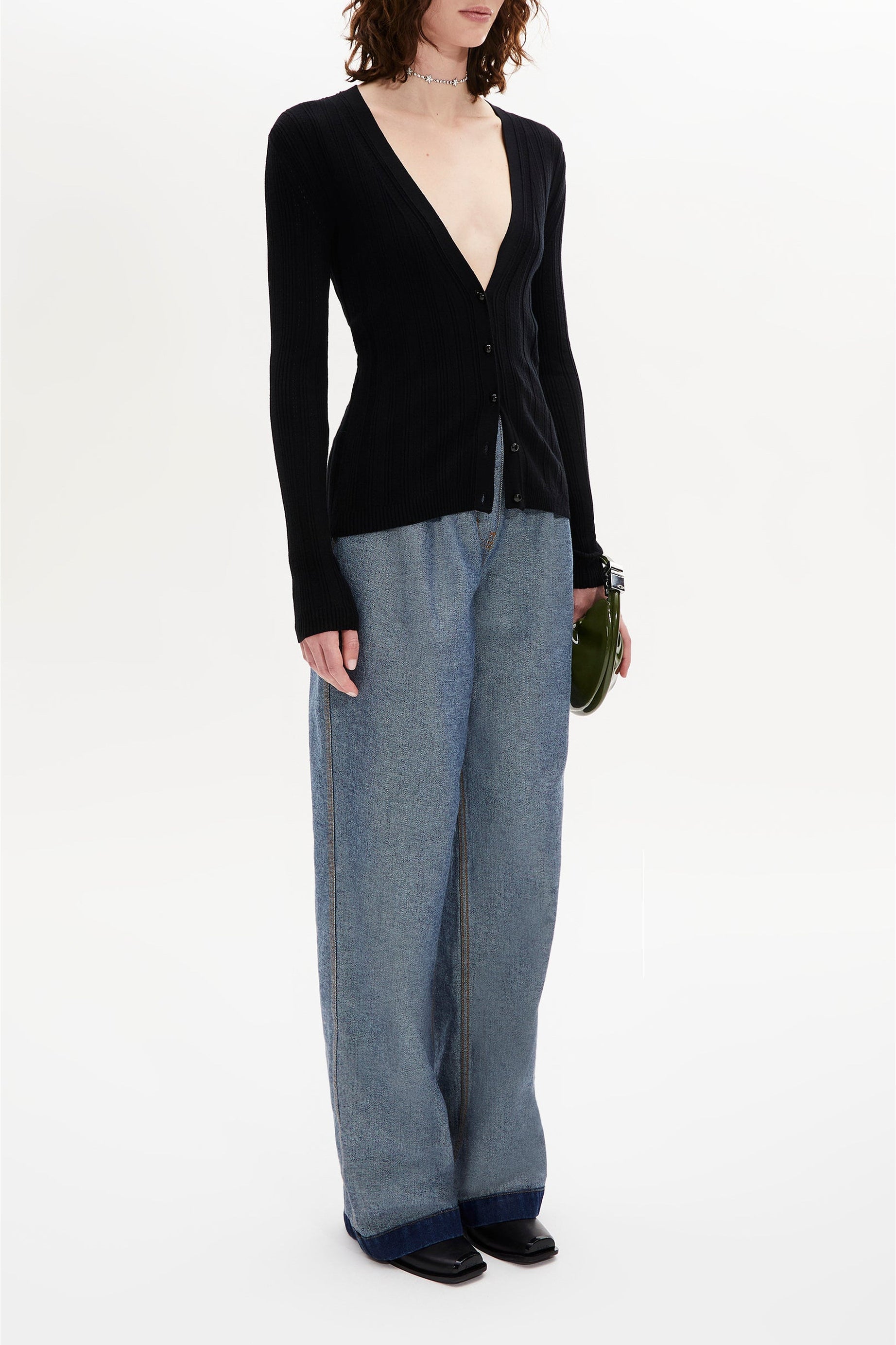Cardigan à boutons argentés siglés SR - Noir Intense