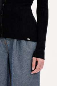 Cardigan à boutons argentés siglés SR - Noir Intense