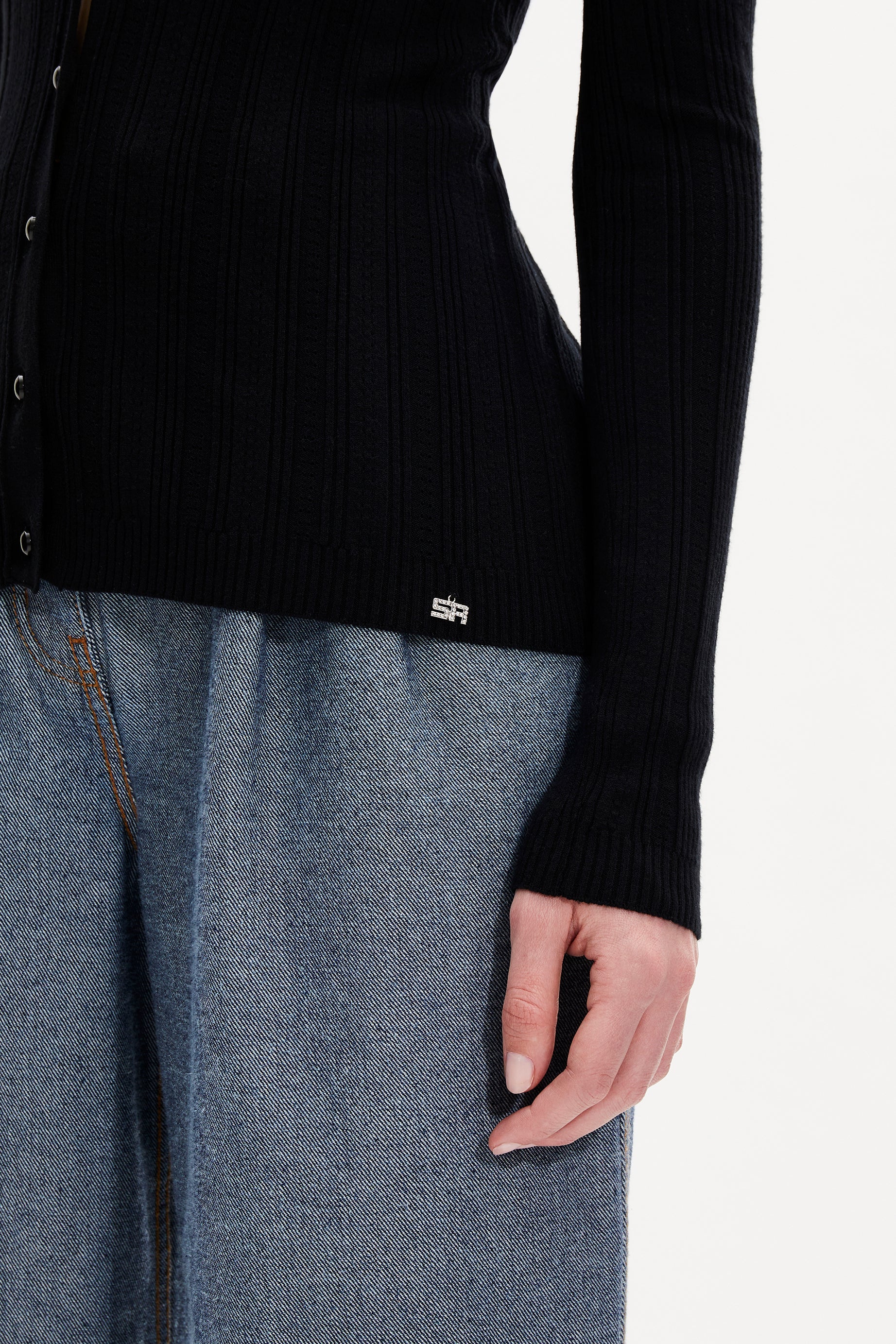 Cardigan à boutons argentés siglés SR - Noir Intense