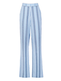 Pantalon rayé en coton et lin mélangés - Multicolor Bleu