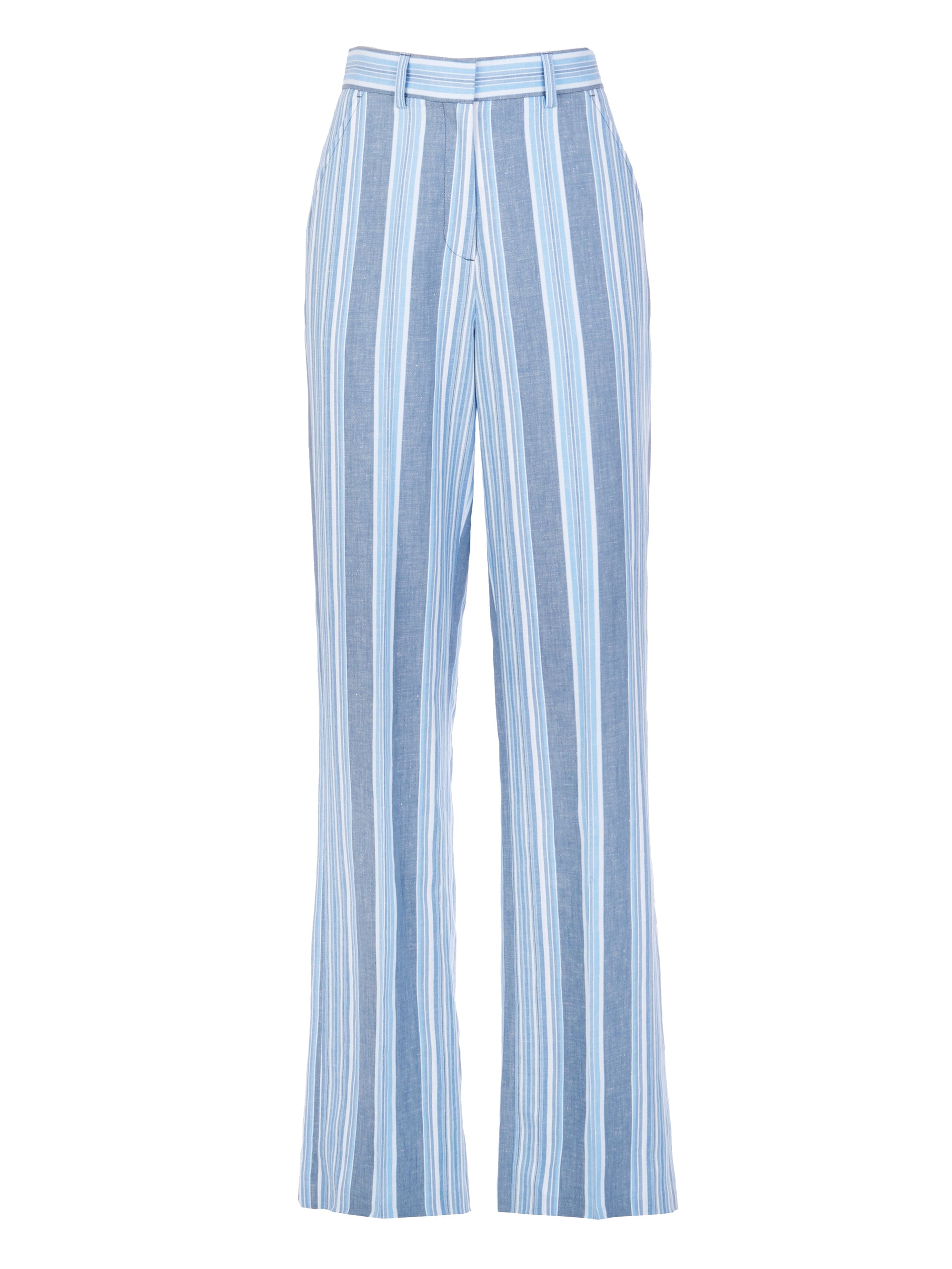 Pantalon rayé en coton et lin mélangés - Multicolor Bleu