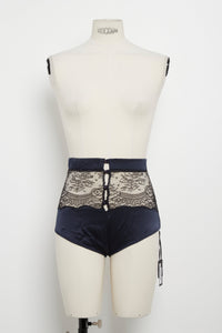 Culotte taille haute boutonnée Moonlight en soie - Océan
