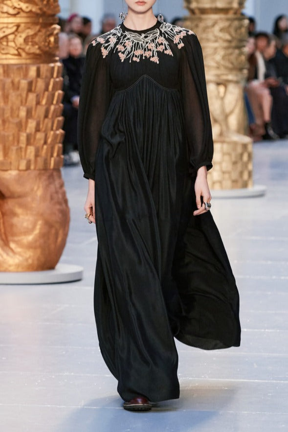 Robe brodée en soie - Noir
