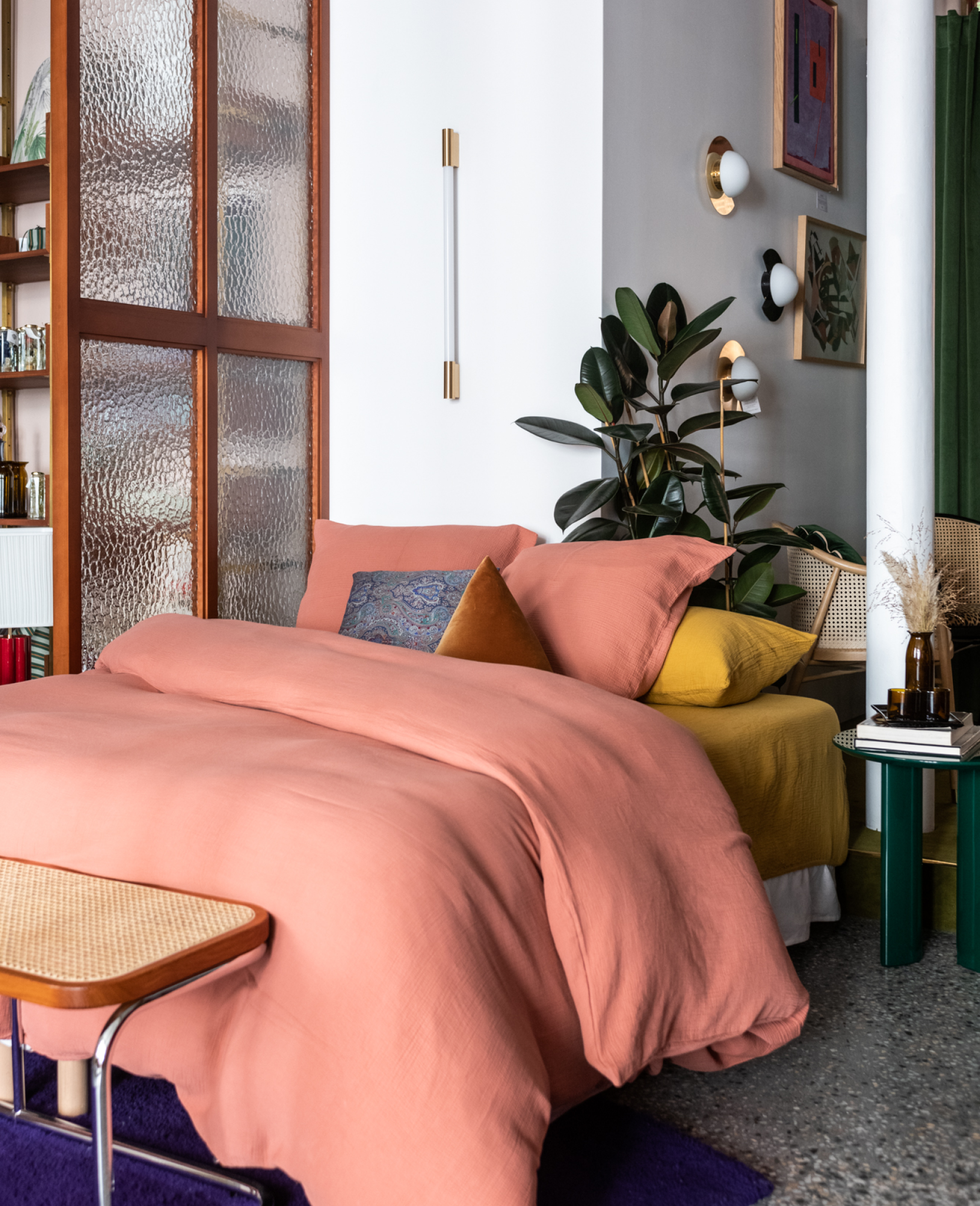 Drap-housse Como en gaze de coton - Rose