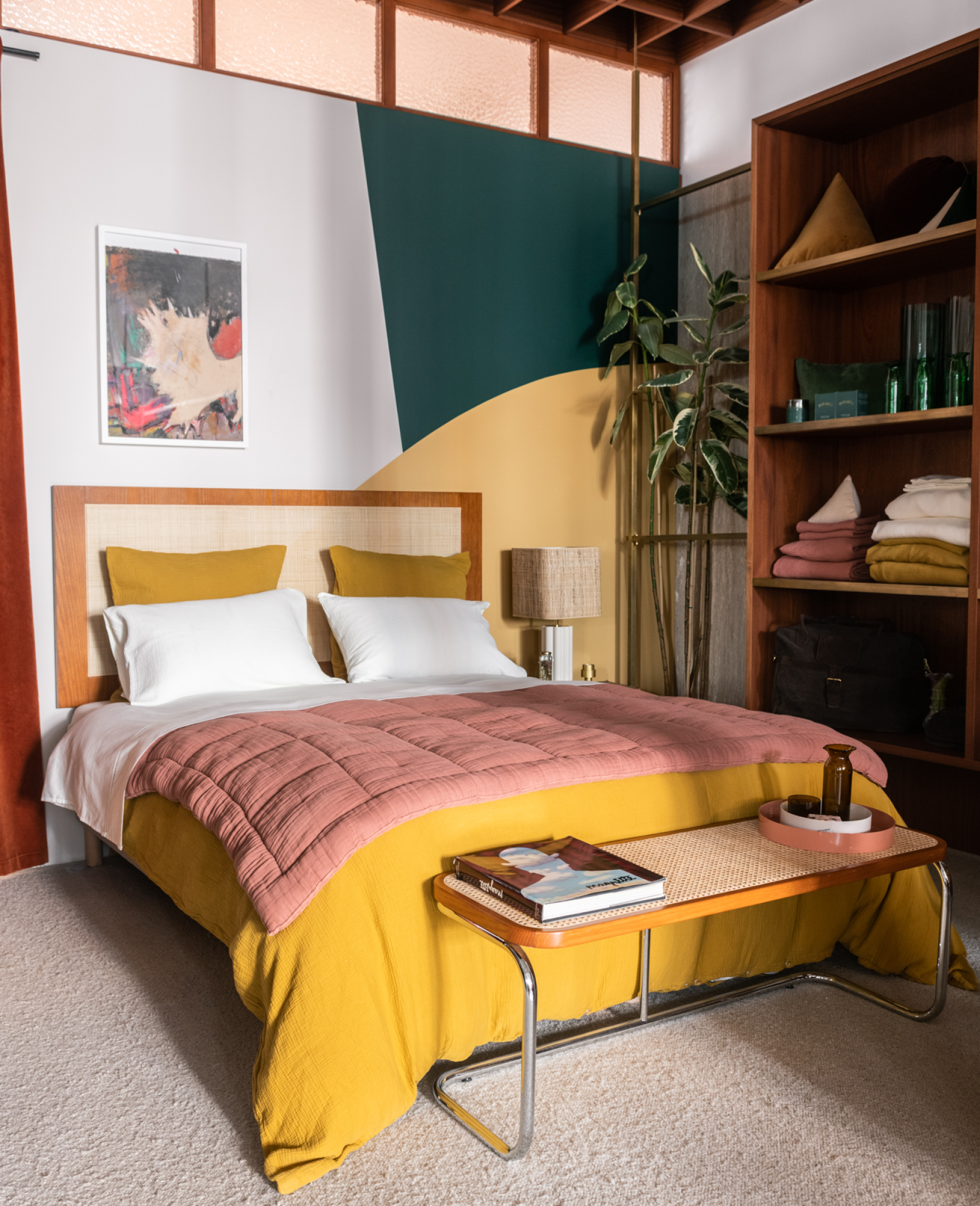 Drap-housse Como en gaze de coton - Moutarde
