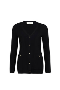 Cardigan long à boutons argentés siglés SR - Noir