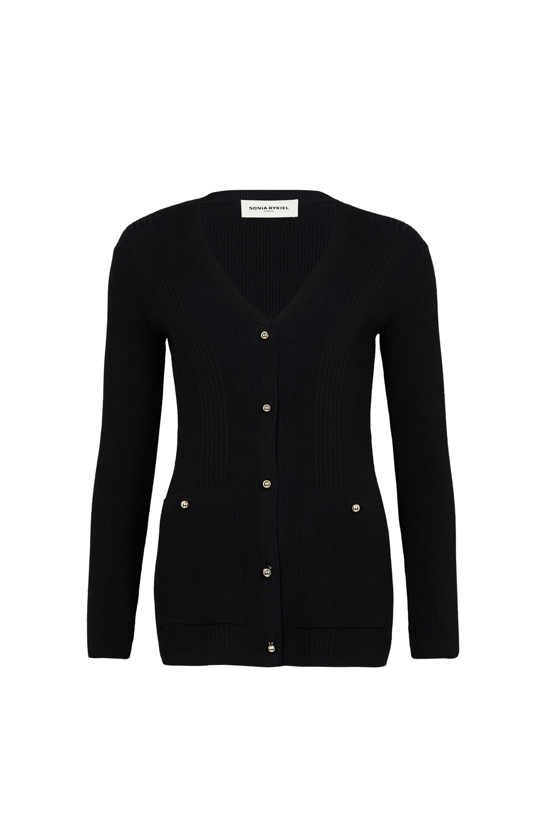 Cardigan long à boutons argentés siglés SR - Noir