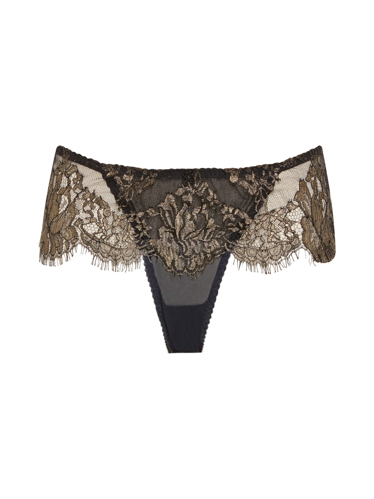 Tanga Splendide en soie - Noir & Or