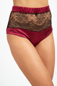 Culotte taille haute boutonnée Moonlight en soie - Noir & Rubis