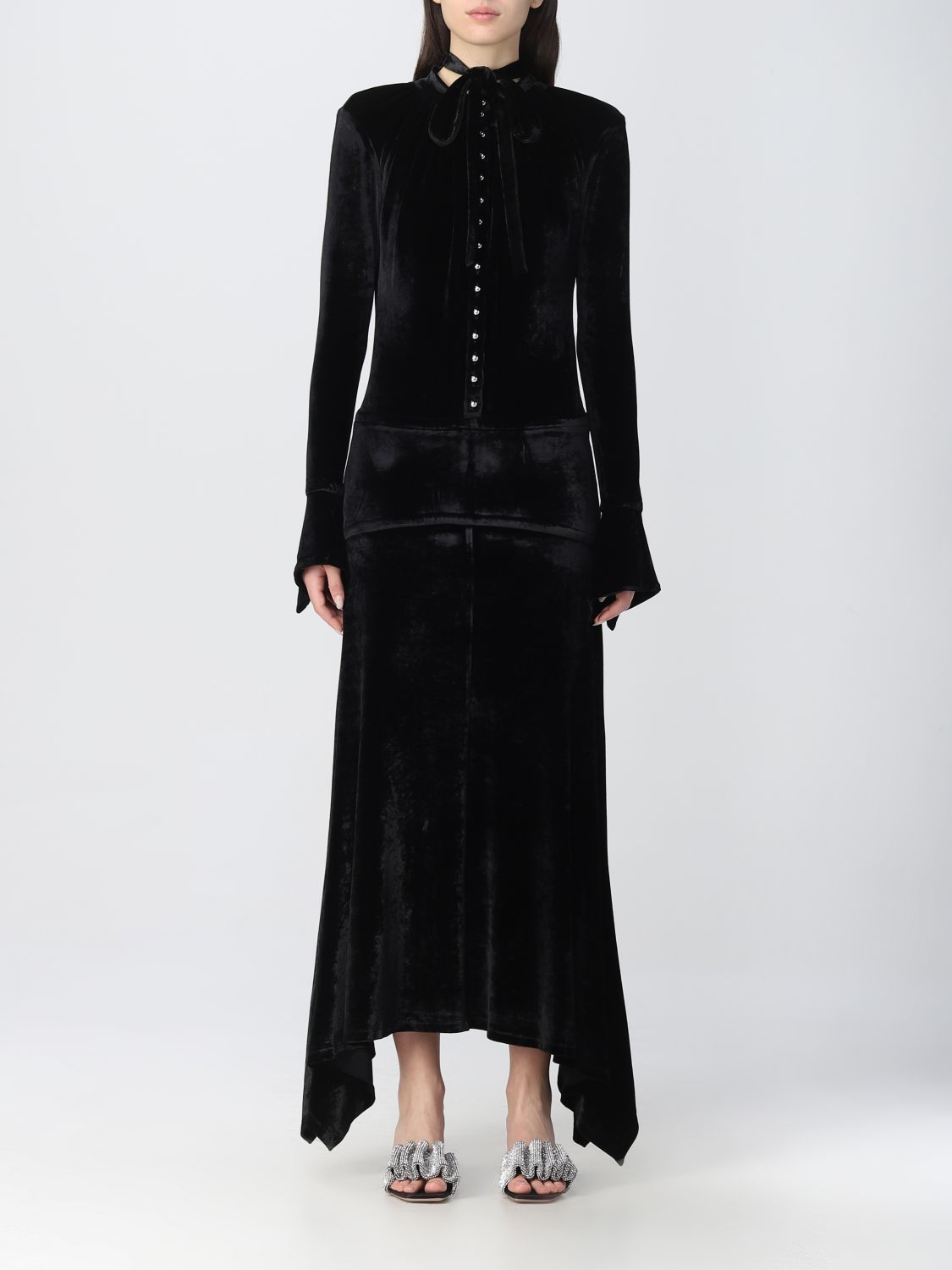 Robe longue ajustée en velours - Black