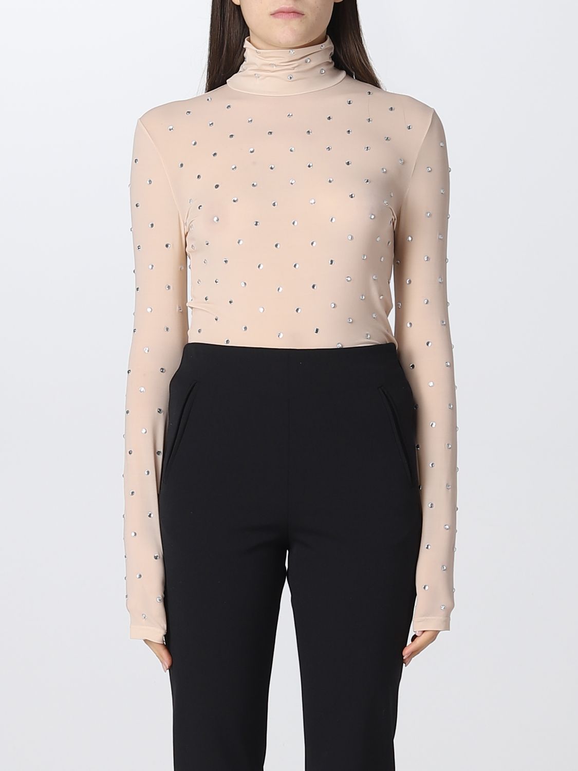 Top à manches longues et strass - Nude