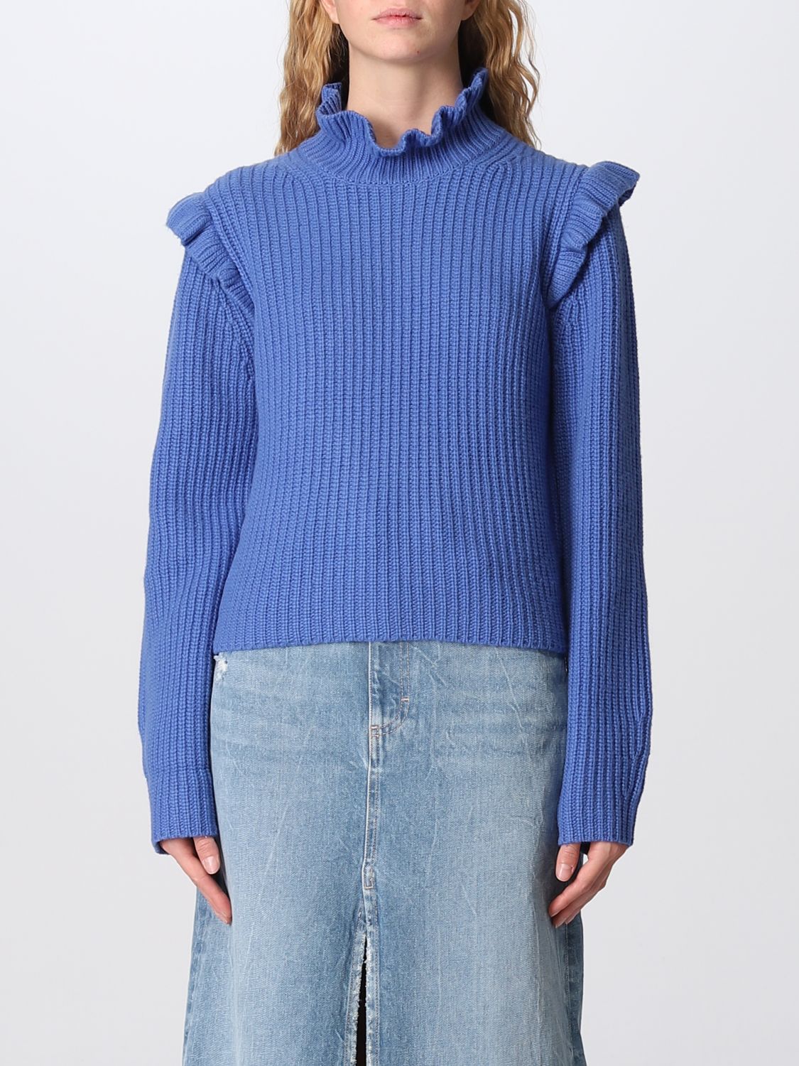 Pull volanté en laine - Night Cobalt
