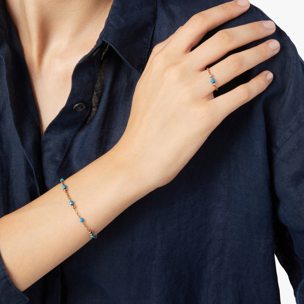 Mini granelli rose gold & turquoise ceramic Ring - Rose Gold & Turquoise