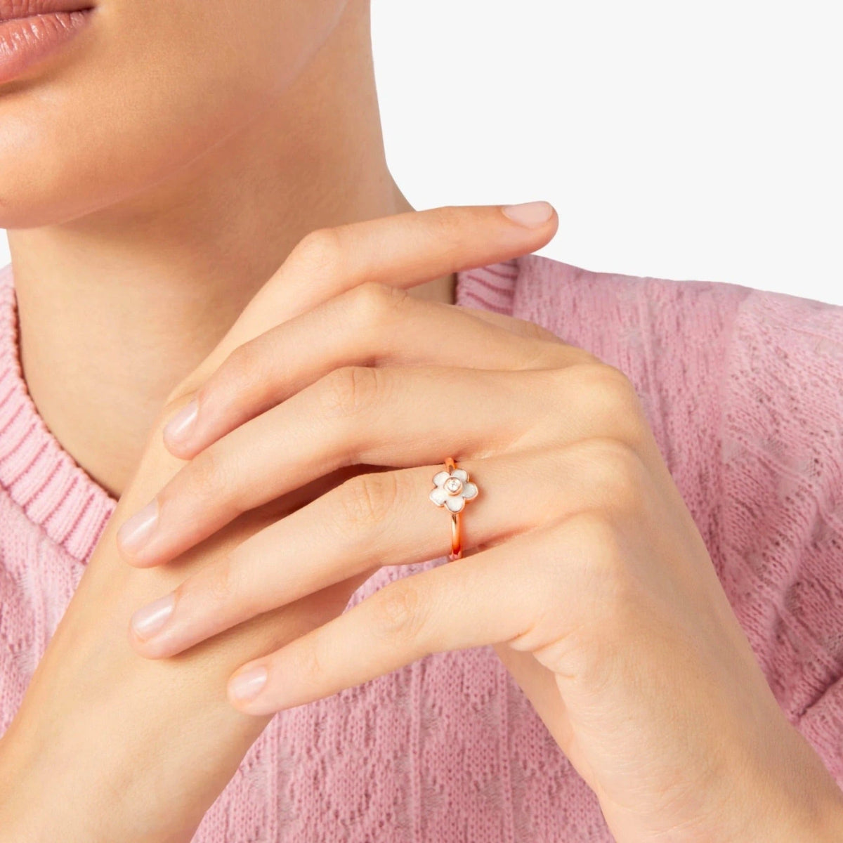 Flower rose gold & mother-of-pearl diamond Ring - Rose Gold