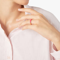 Rondelle rose gold plated silver & orange & pink enamel Ring - Silver & Orange