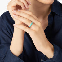 Rondelle rose gold plated silver & bi-color turquoise enamel Ring - Silver & Blue