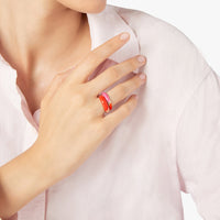 Rondelle rose gold plated silver & red enamel Ring - Silver & Red