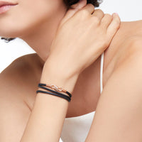 Nodo rose gold & black leather cord Bracelet - Rose Gold & Black