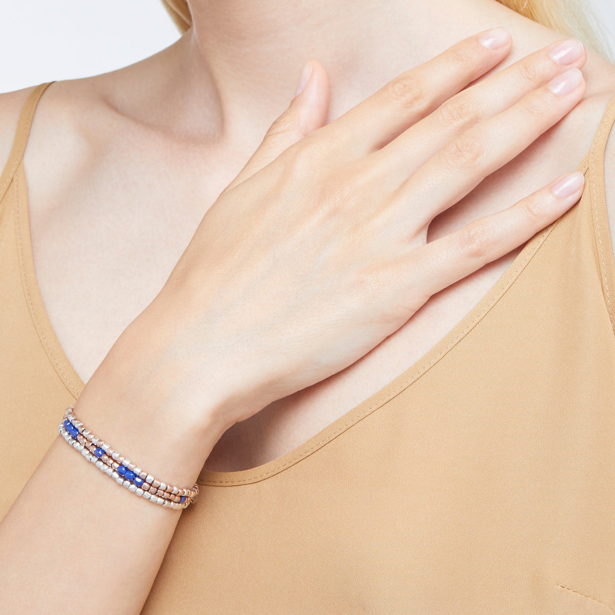 Mini granelli rose gold & blue ceramic Bracelet - Rose Gold
