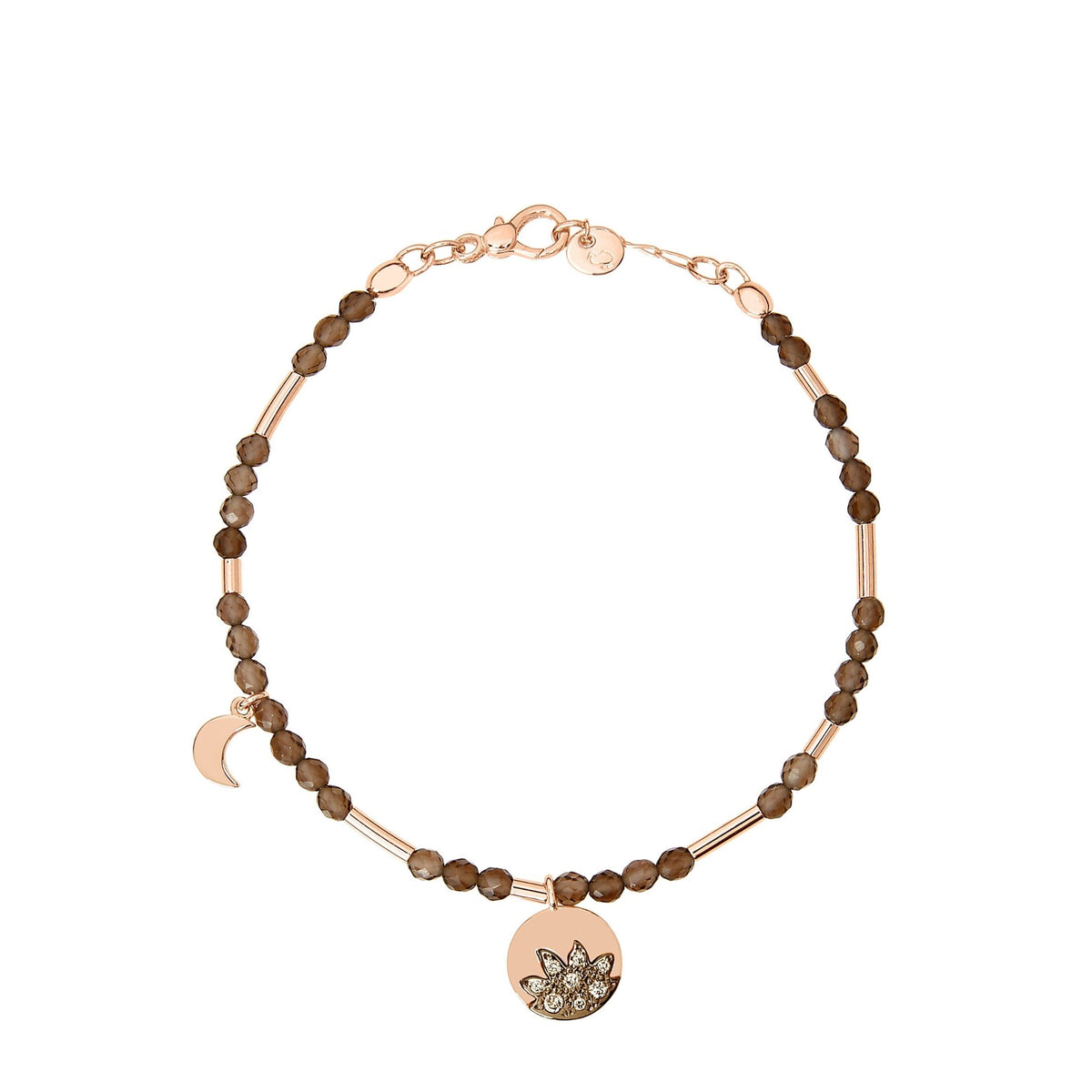 Moon & Sun rose gold smoky quartz & diamonds Bracelet - Rose Gold