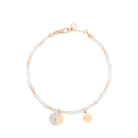Moon & Sun rose gold moonstone & diamonds Bracelet - Rose Gold & White