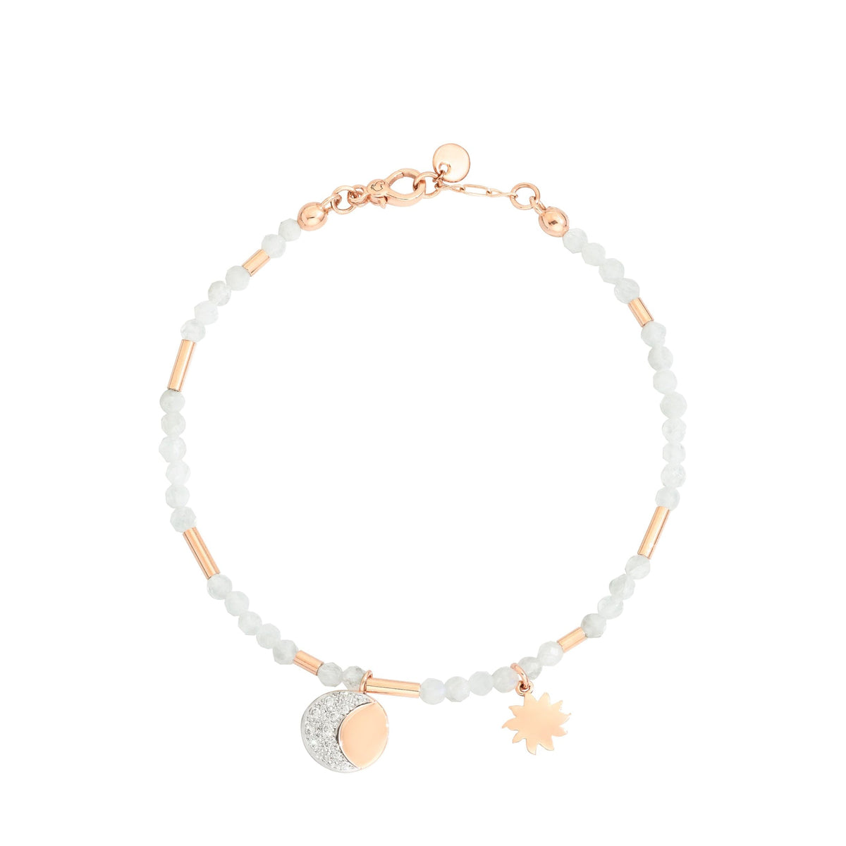 Moon & Sun rose gold moonstone & diamonds Bracelet - Rose Gold & White