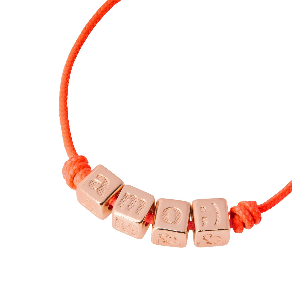 Amo symbols gold plated silver & orange cord Bracelet - Silver & Pink