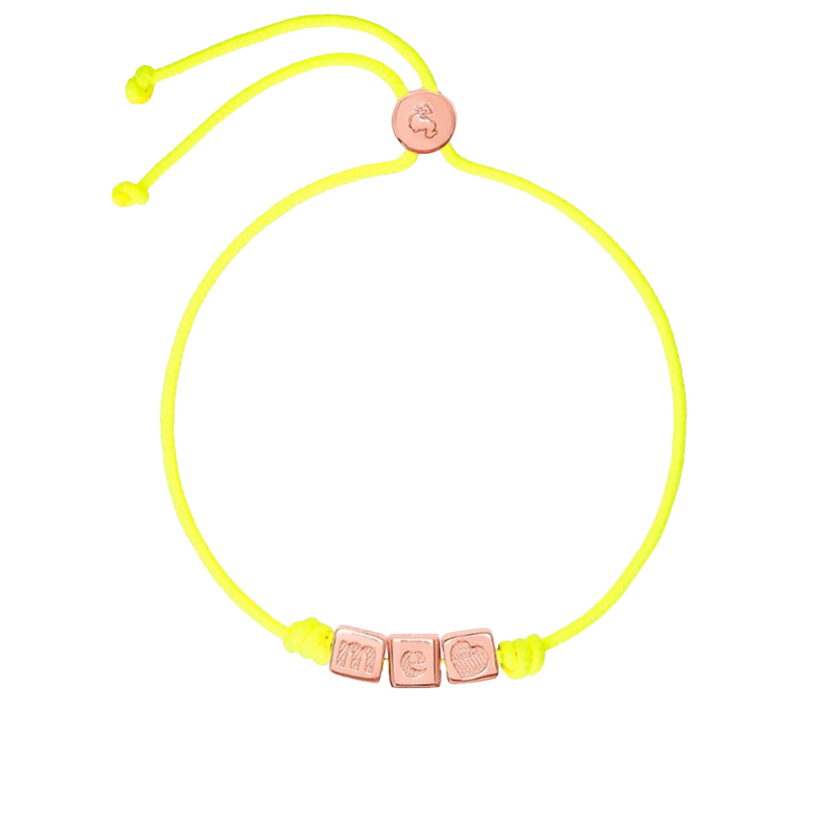 Me symbols gold plated silver cube & yellow cord Bracelet - Silver & Yellow