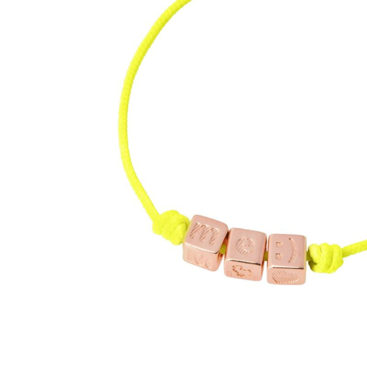 Me symbols gold plated silver cube & yellow cord Bracelet - Silver & Yellow