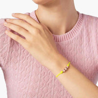 Me symbols gold plated silver cube & yellow cord Bracelet - Silver & Yellow