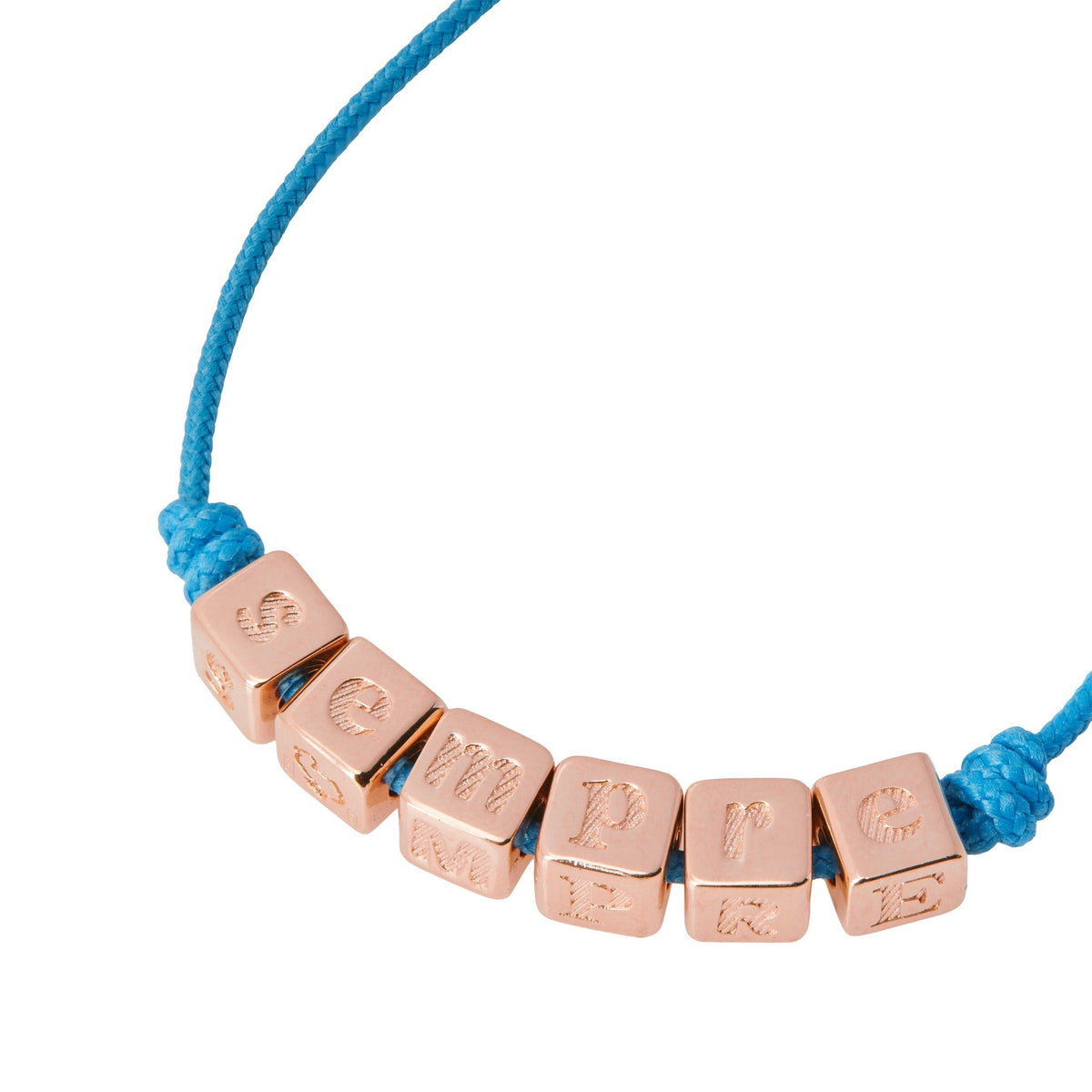 Sempre symbols gold plated silver cube & blue cord Bracelet - Silver & Blue