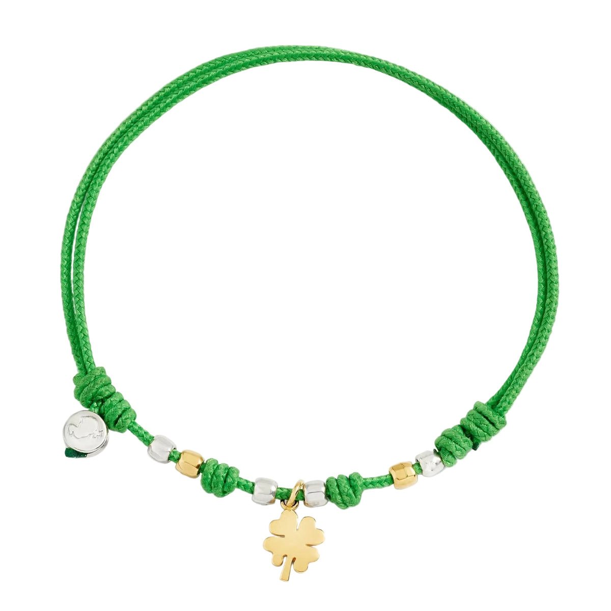 Yellow gold Four-leaf clover charm & mini Graneilli green cord Bracelet - Yellow Gold & Silver