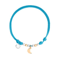 Rose gold Bracelet Moon charm & mini Granelli blue cord Bracelet - Rose Gold & Silver